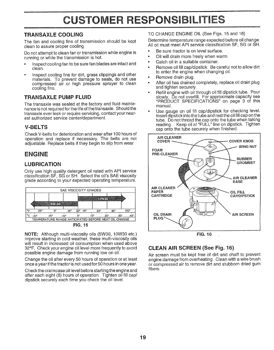 Engine, Customer responsibilities | Craftsman 917.259592 User Manual | Page 19 / 60