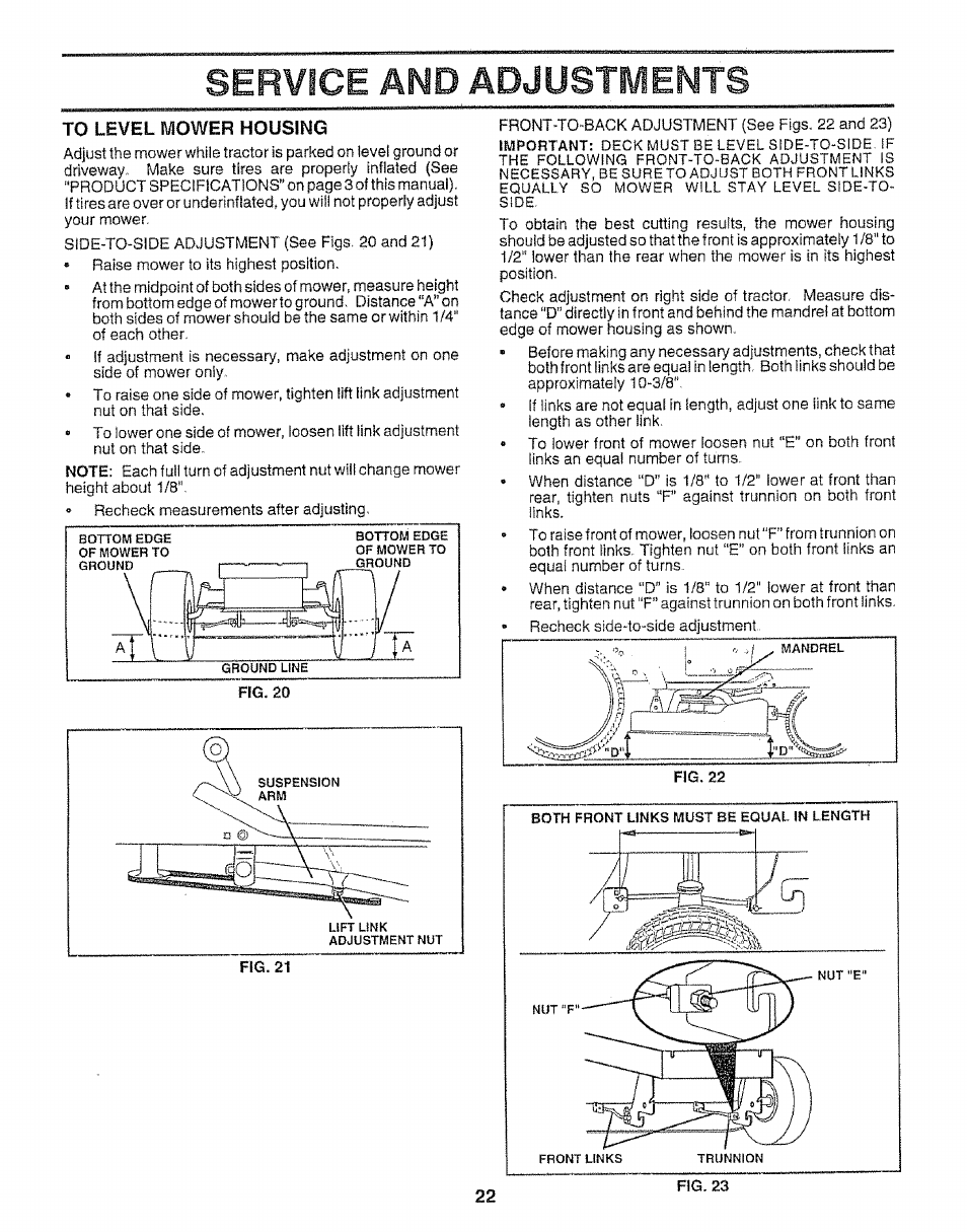 Service and adjustments | Craftsman 917.259592 User Manual | Page 22 / 60