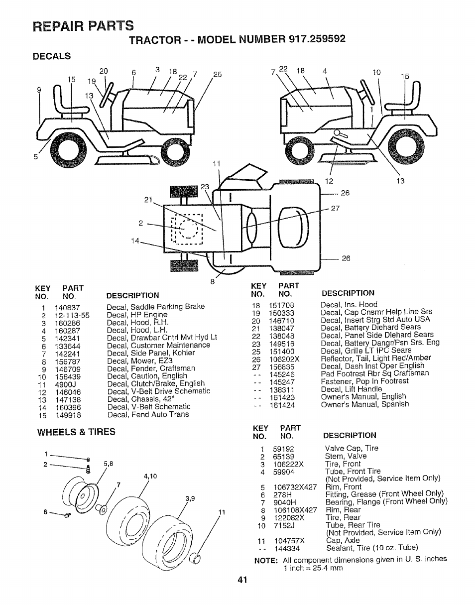 Repair parts | Craftsman 917.259592 User Manual | Page 41 / 60