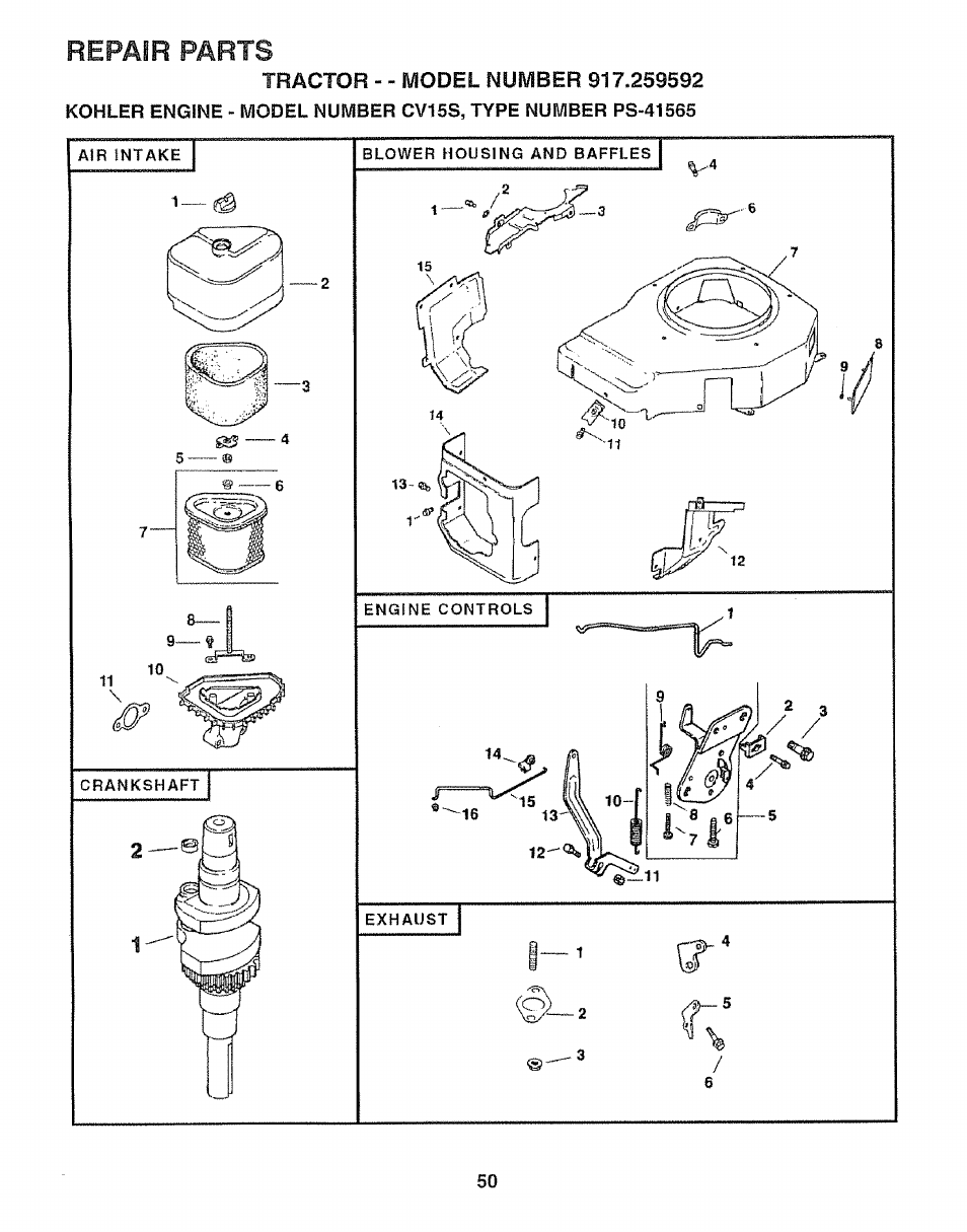 Repair parts | Craftsman 917.259592 User Manual | Page 50 / 60