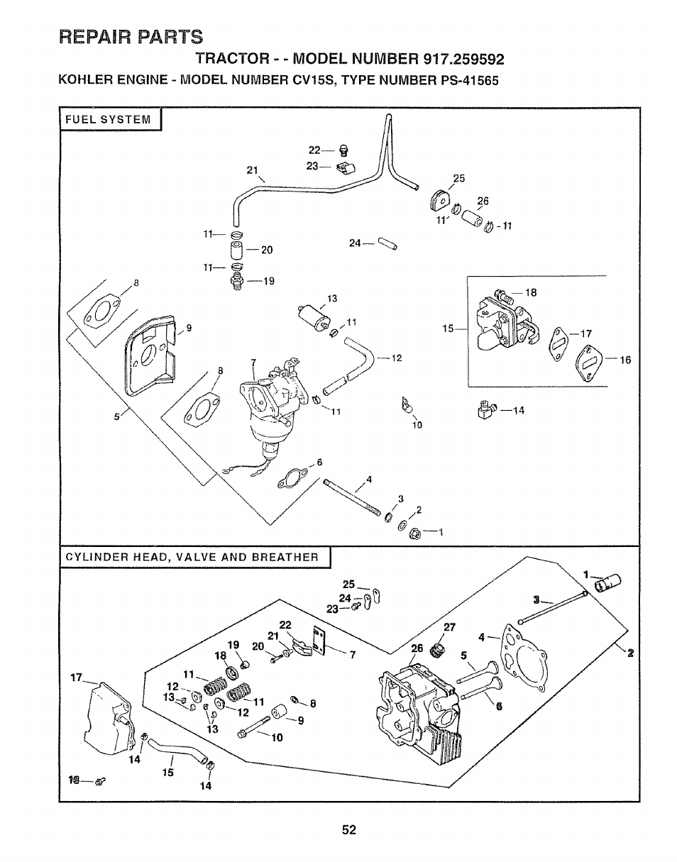 Repair parts | Craftsman 917.259592 User Manual | Page 52 / 60