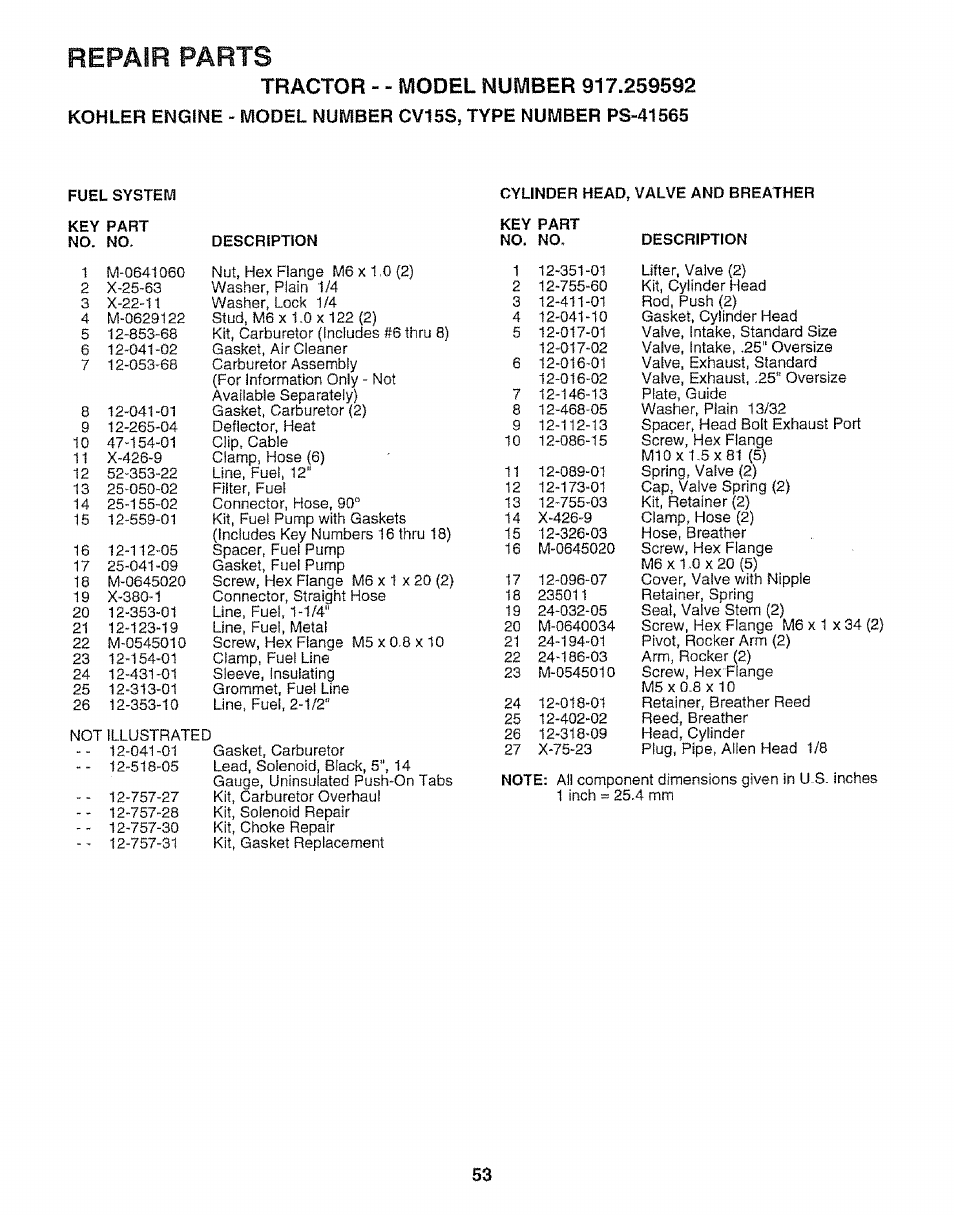 Repair parts | Craftsman 917.259592 User Manual | Page 53 / 60