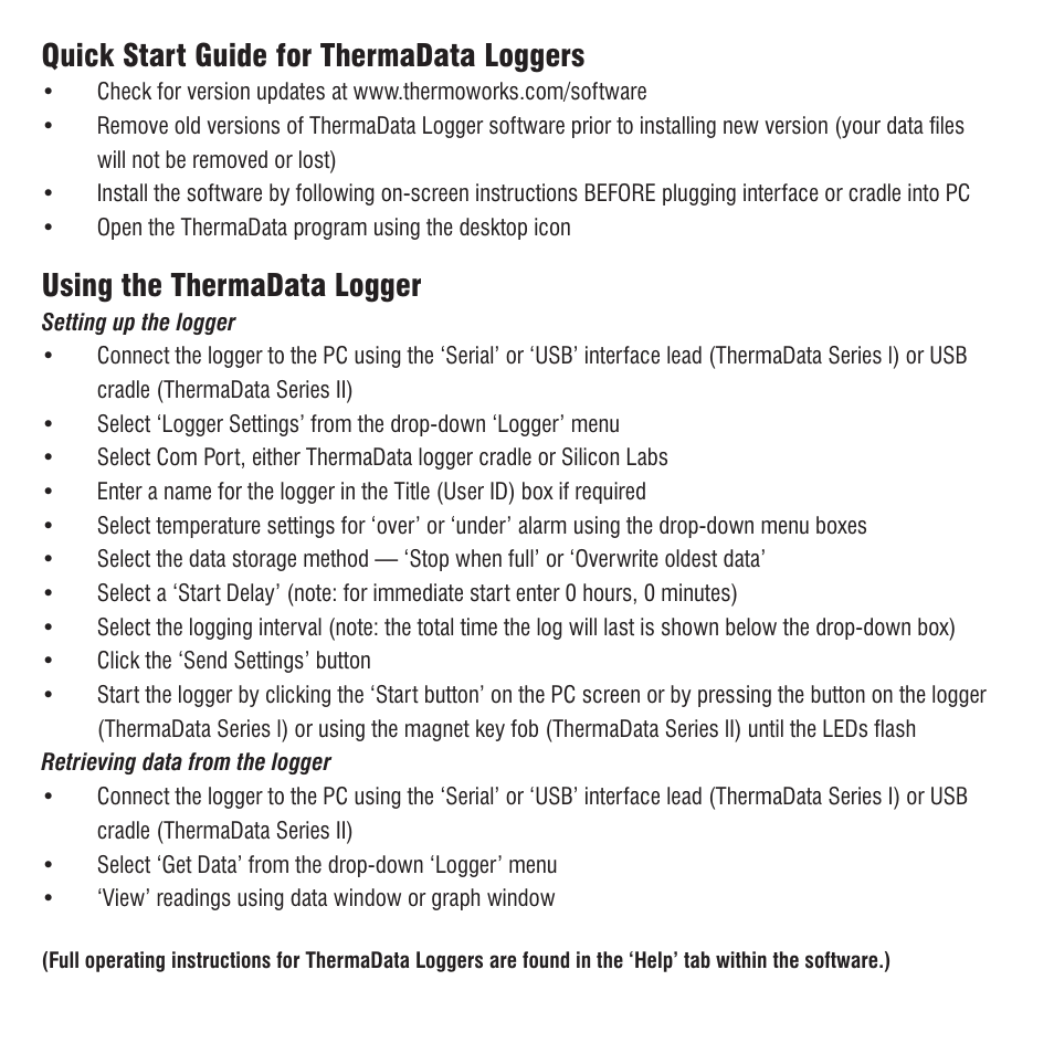 ThermoWorks 293-701 THERMADATA SERIES I TEMPERATURE DATA LOGGERS User Manual | 1 page