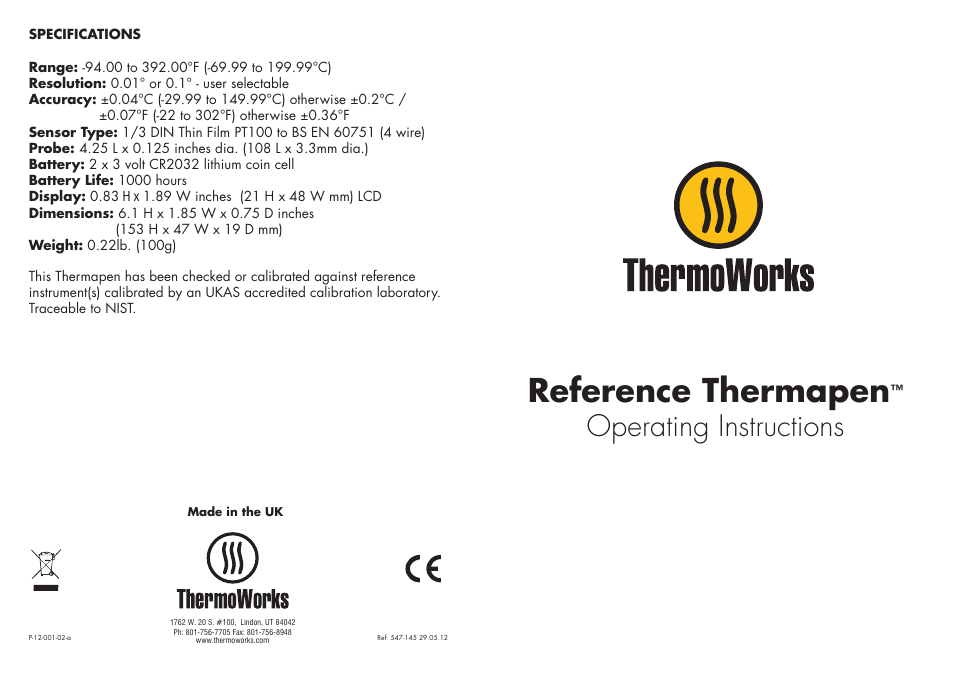 ThermoWorks 222-213 SPLASH-PROOF REFERENCE THERMAPEN User Manual | 2 pages