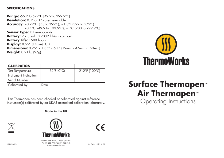 ThermoWorks 231-214 AIR THERMAPEN User Manual | 2 pages