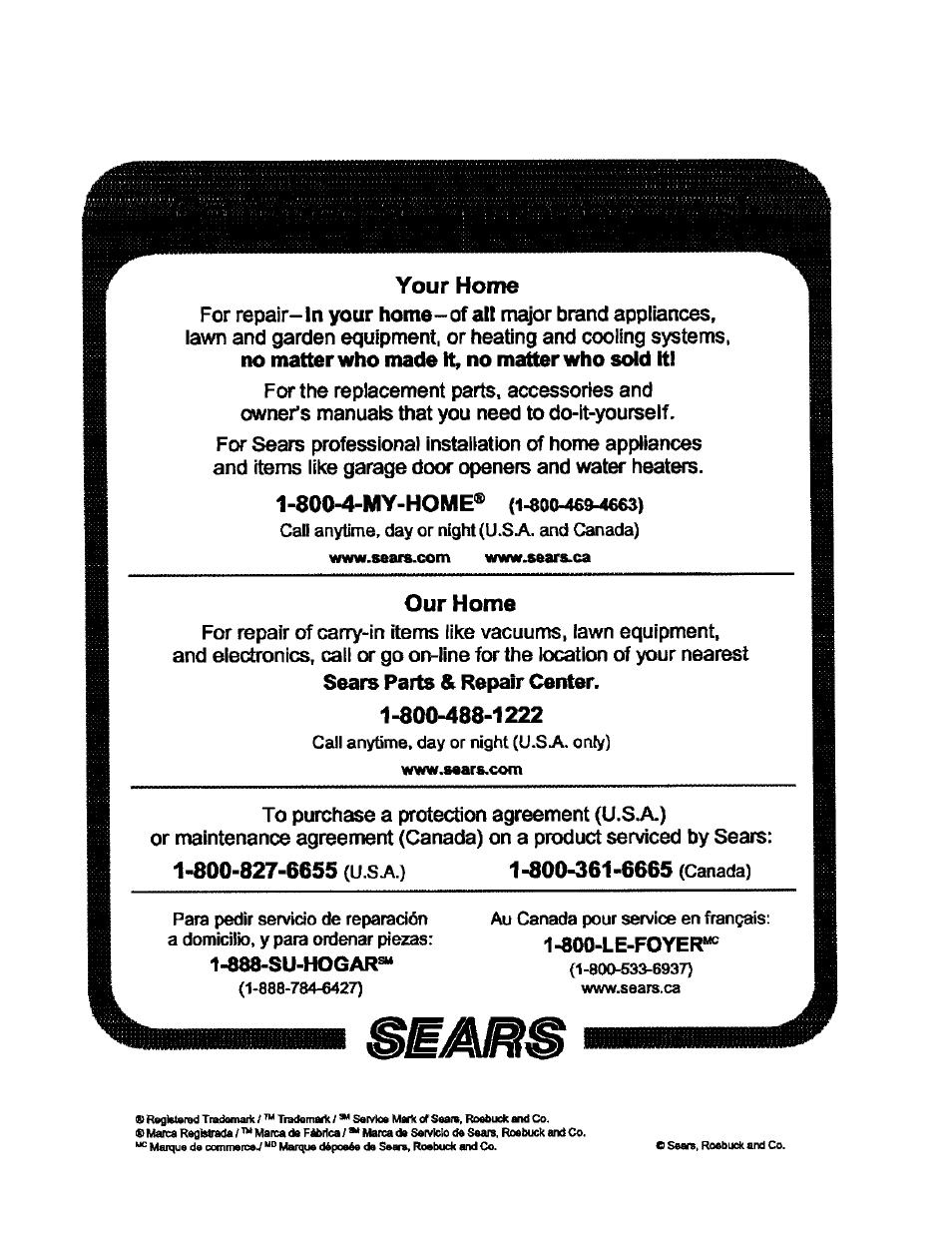 Your home, Our home | Craftsman 315.279840 User Manual | Page 16 / 16