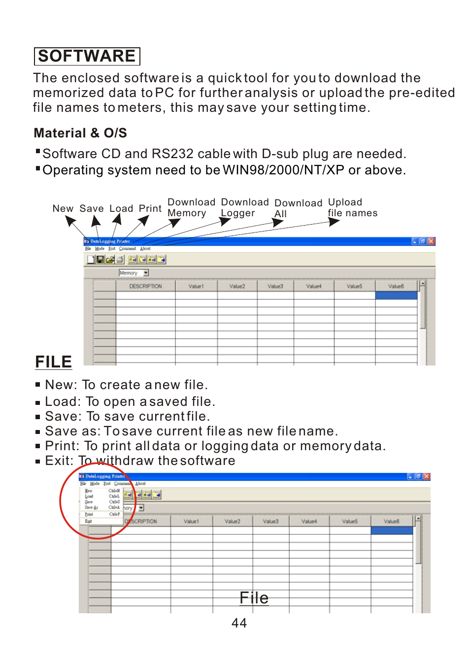 Software, File | ThermoWorks 9882 PRINTING DATALOGGER THERMOMETER User Manual | Page 46 / 54