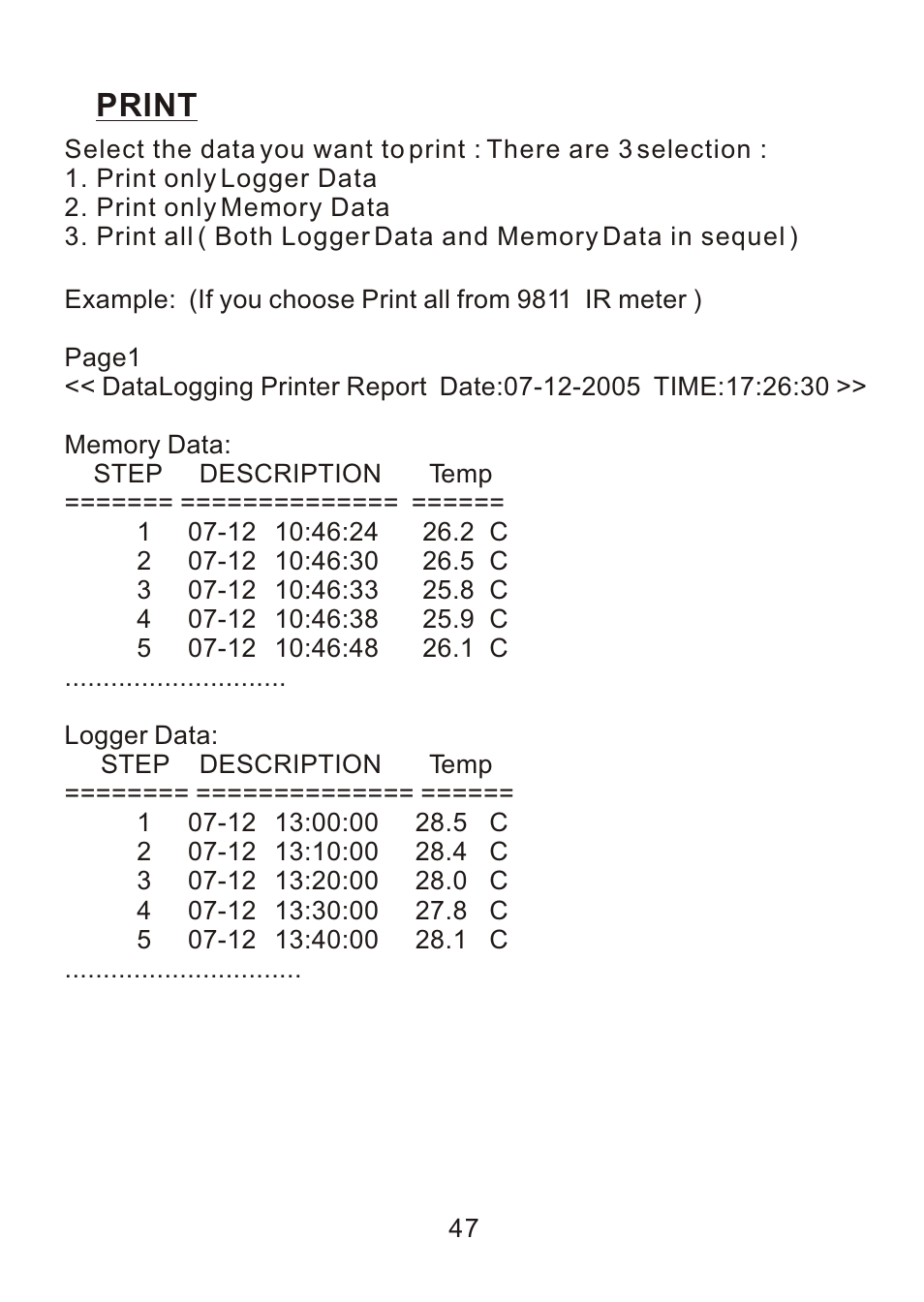 Print | ThermoWorks 9882 PRINTING DATALOGGER THERMOMETER User Manual | Page 49 / 54