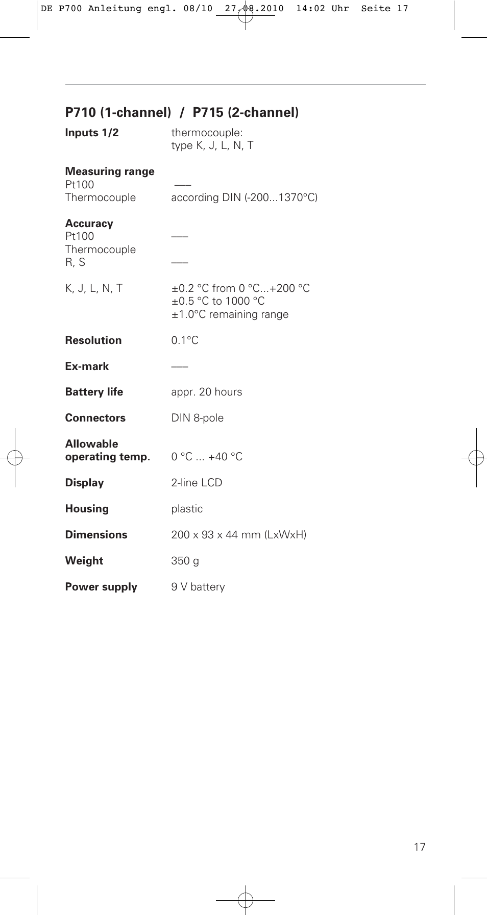 ThermoWorks P770 PRINTING DATALOGGER THERMOMETER User Manual | Page 17 / 28