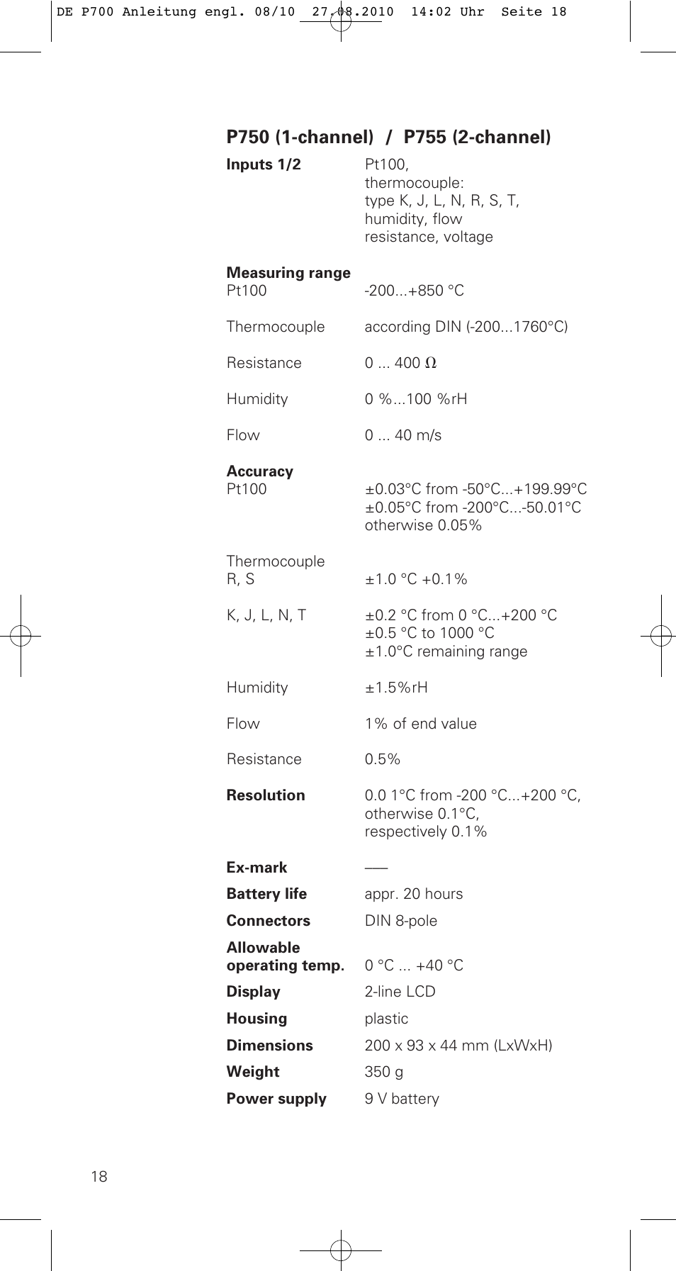ThermoWorks P770 PRINTING DATALOGGER THERMOMETER User Manual | Page 18 / 28