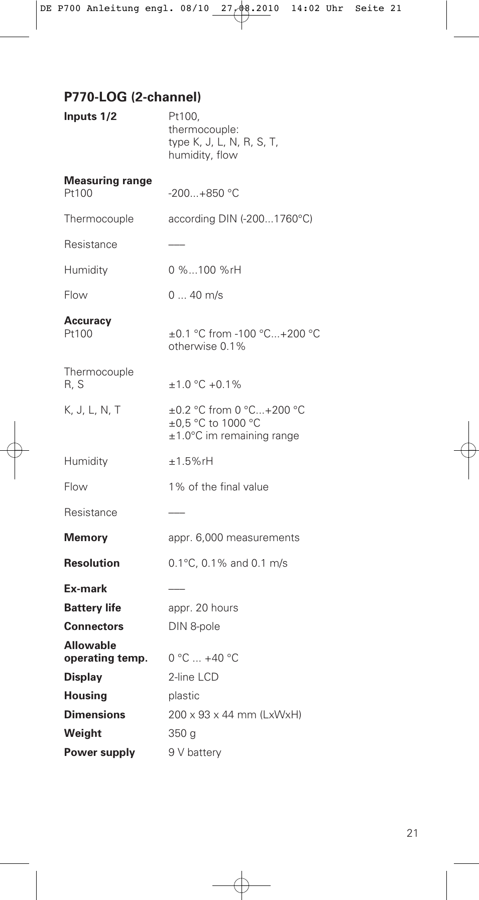 P770-log (2-channel) | ThermoWorks P770 PRINTING DATALOGGER THERMOMETER User Manual | Page 21 / 28