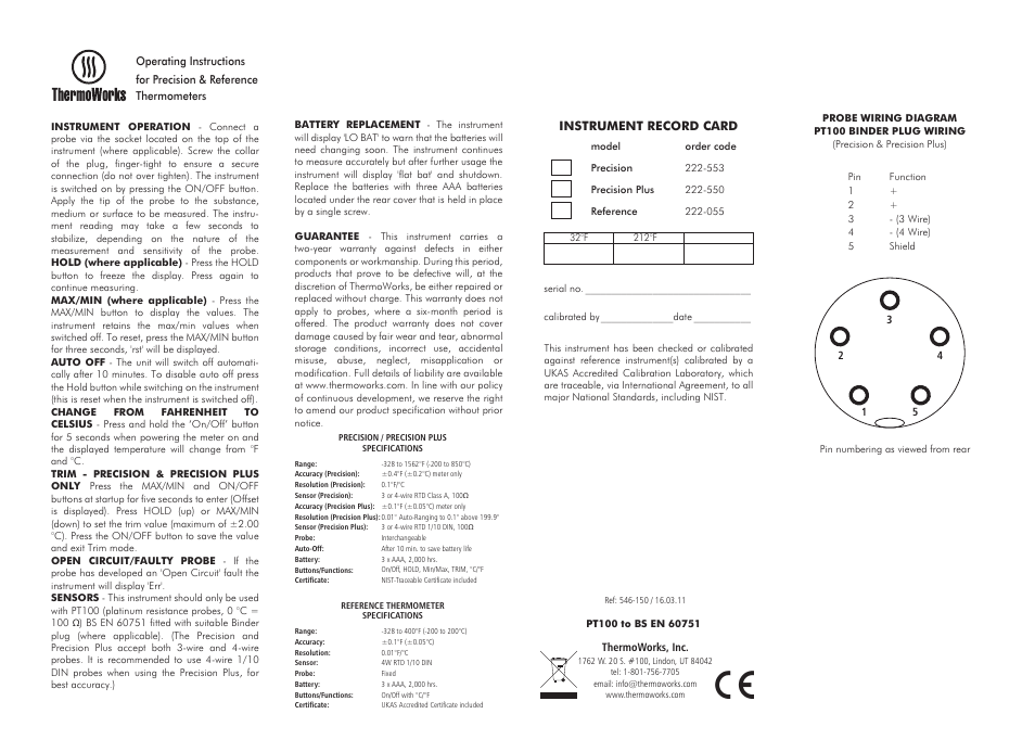 ThermoWorks 222-553 PRECISION THERMOMETER User Manual | 1 page