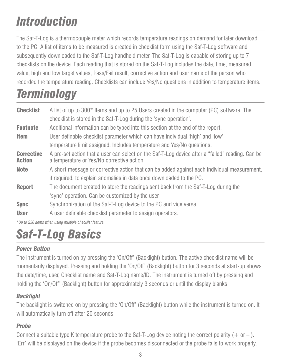 Introduction saf-t-log basics terminology | ThermoWorks 292-701 SAF-T-LOG PAPERLESS HACCP THERMOMETER  Operating Instructions User Manual | Page 3 / 18