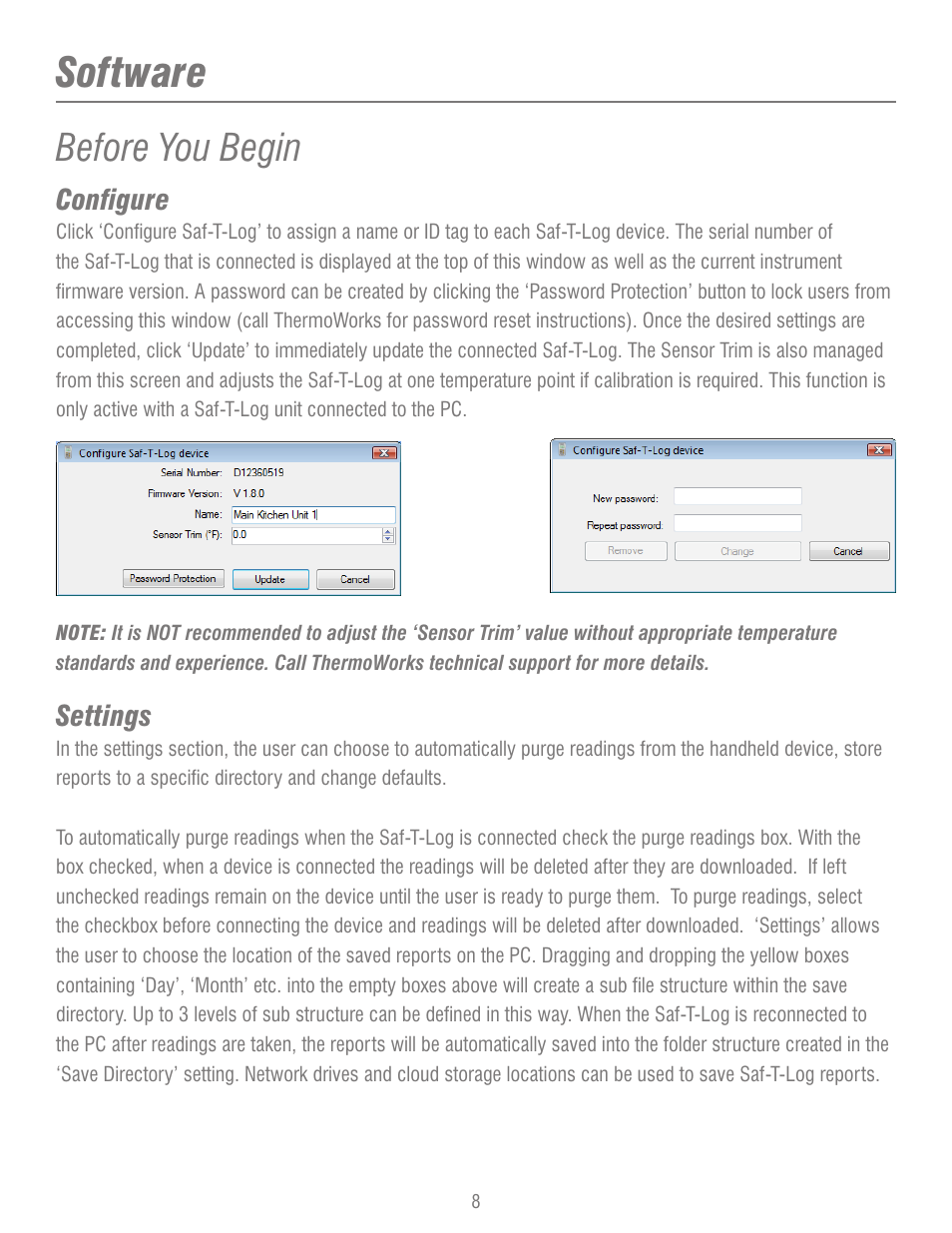 Software, Before you begin | ThermoWorks 292-701 SAF-T-LOG PAPERLESS HACCP THERMOMETER  Operating Instructions User Manual | Page 8 / 18