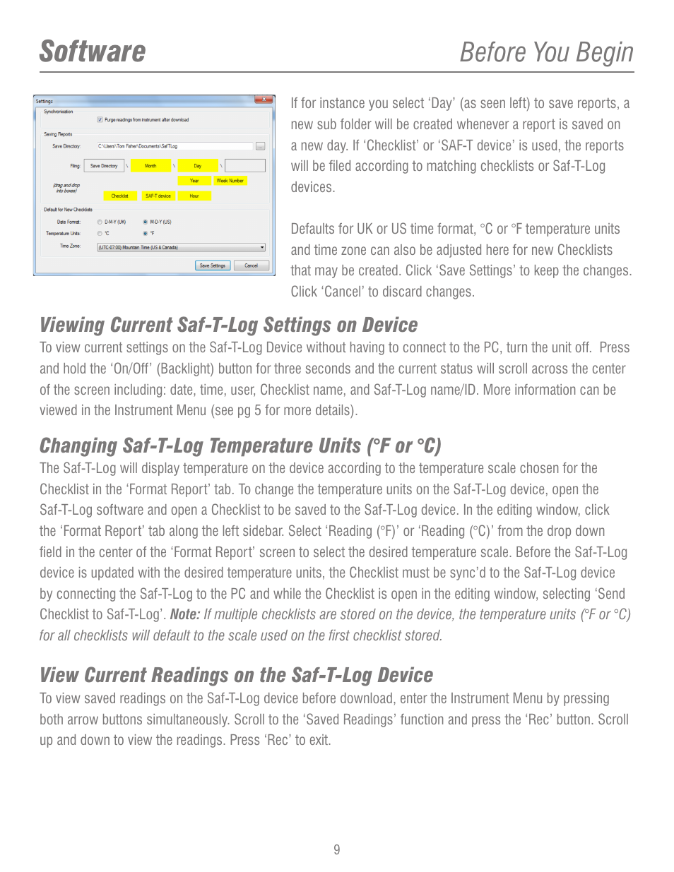 Software, Before you begin | ThermoWorks 292-701 SAF-T-LOG PAPERLESS HACCP THERMOMETER  Operating Instructions User Manual | Page 9 / 18