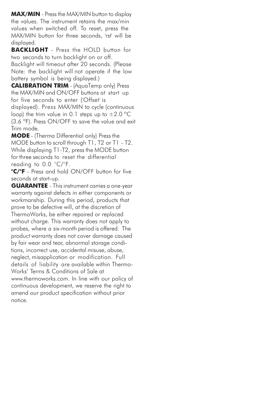 ThermoWorks 231-022 THERMA DIFFERENTIAL THERMOCOUPLE METER User Manual | Page 2 / 2