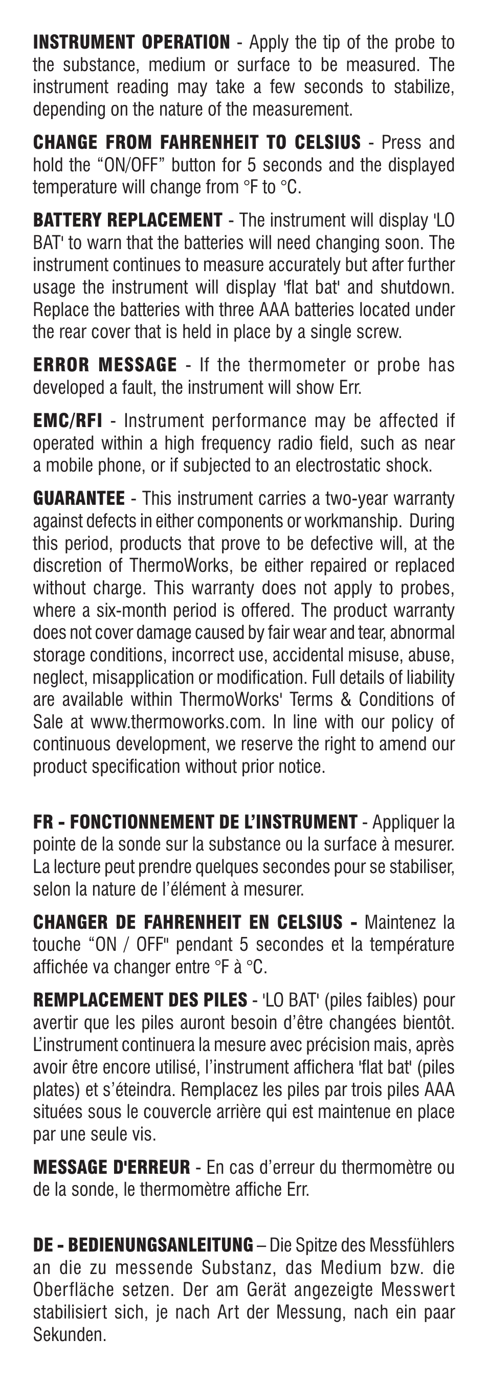 ThermoWorks 261-550 THERMAMITE THERMOCOUPLE METER WITH FIXED PENETRATION PROBE User Manual | Page 2 / 4
