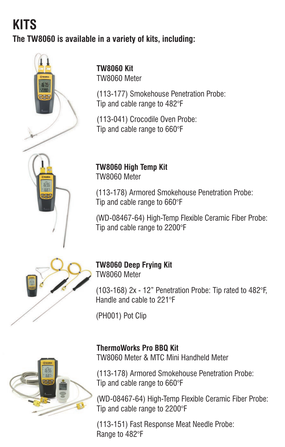 Kits | ThermoWorks TW8060 TWO-CHANNEL THERMOCOUPLE WITH ALARM User Manual | Page 14 / 16