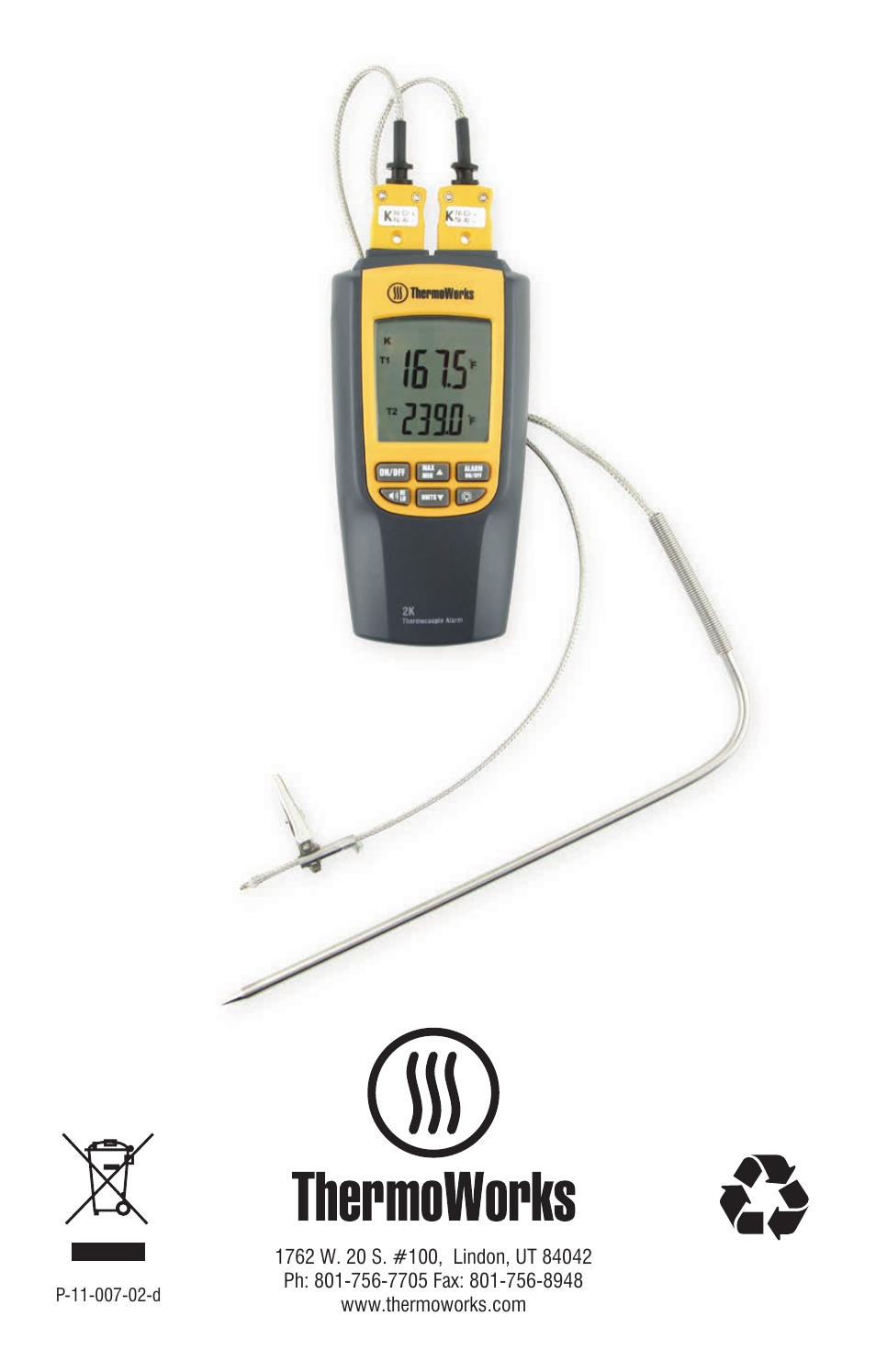 ThermoWorks TW8060 TWO-CHANNEL THERMOCOUPLE WITH ALARM User Manual | Page 16 / 16