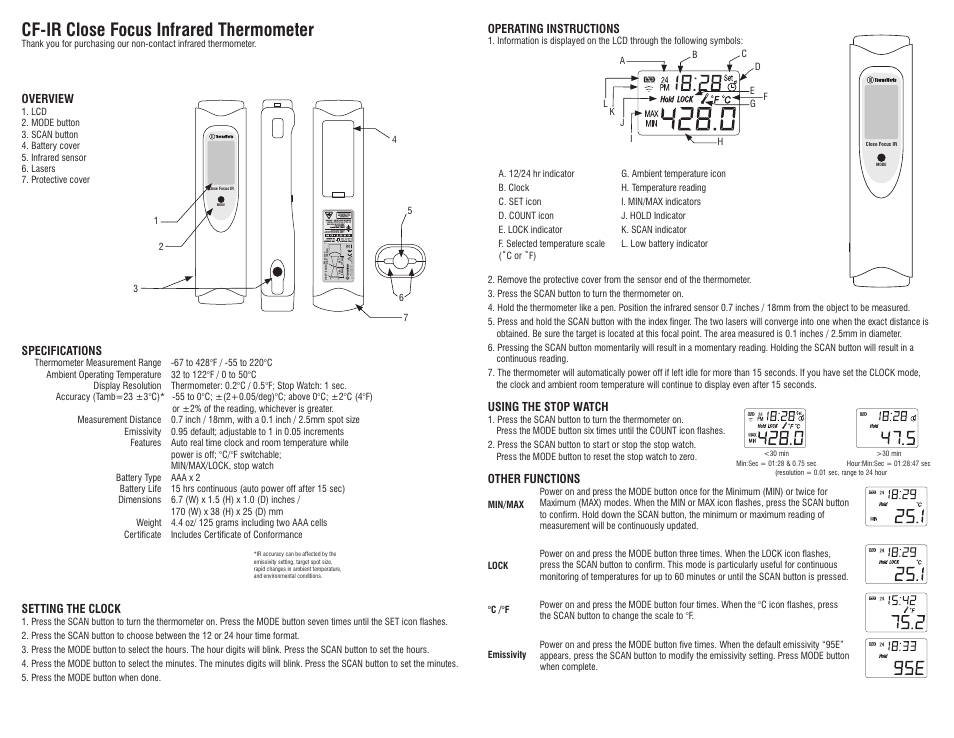 ThermoWorks CF-IR CLOSE FOCUS INFRARED THERMOMETER User Manual | 2 pages