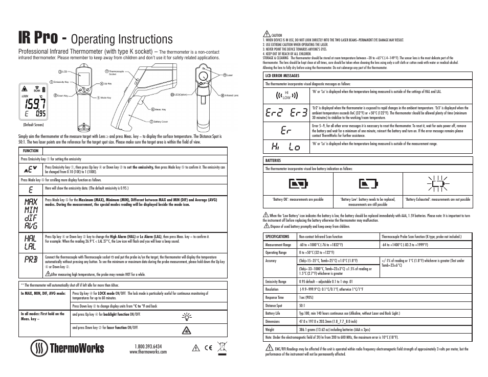 ThermoWorks R-PRO PROFESSIONAL INFRARED THERMOMETER User Manual | 2 pages