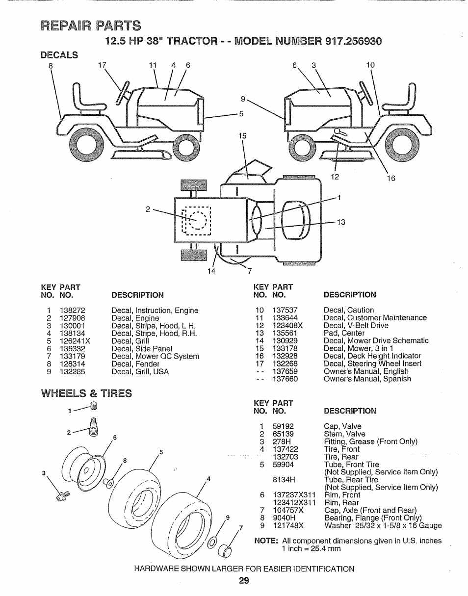 Befair parts, 5 hp 38" tractor - - model number 917.256930, Decals | Craftsman 917.256930 User Manual | Page 29 / 56