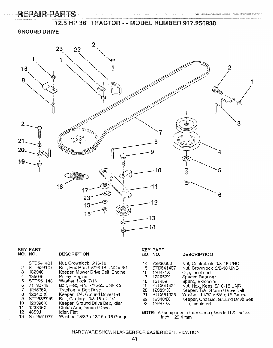 5 hp 38" tractor - - model number 917.256930, Ground drive, Fílpaift-parts | Craftsman 917.256930 User Manual | Page 41 / 56
