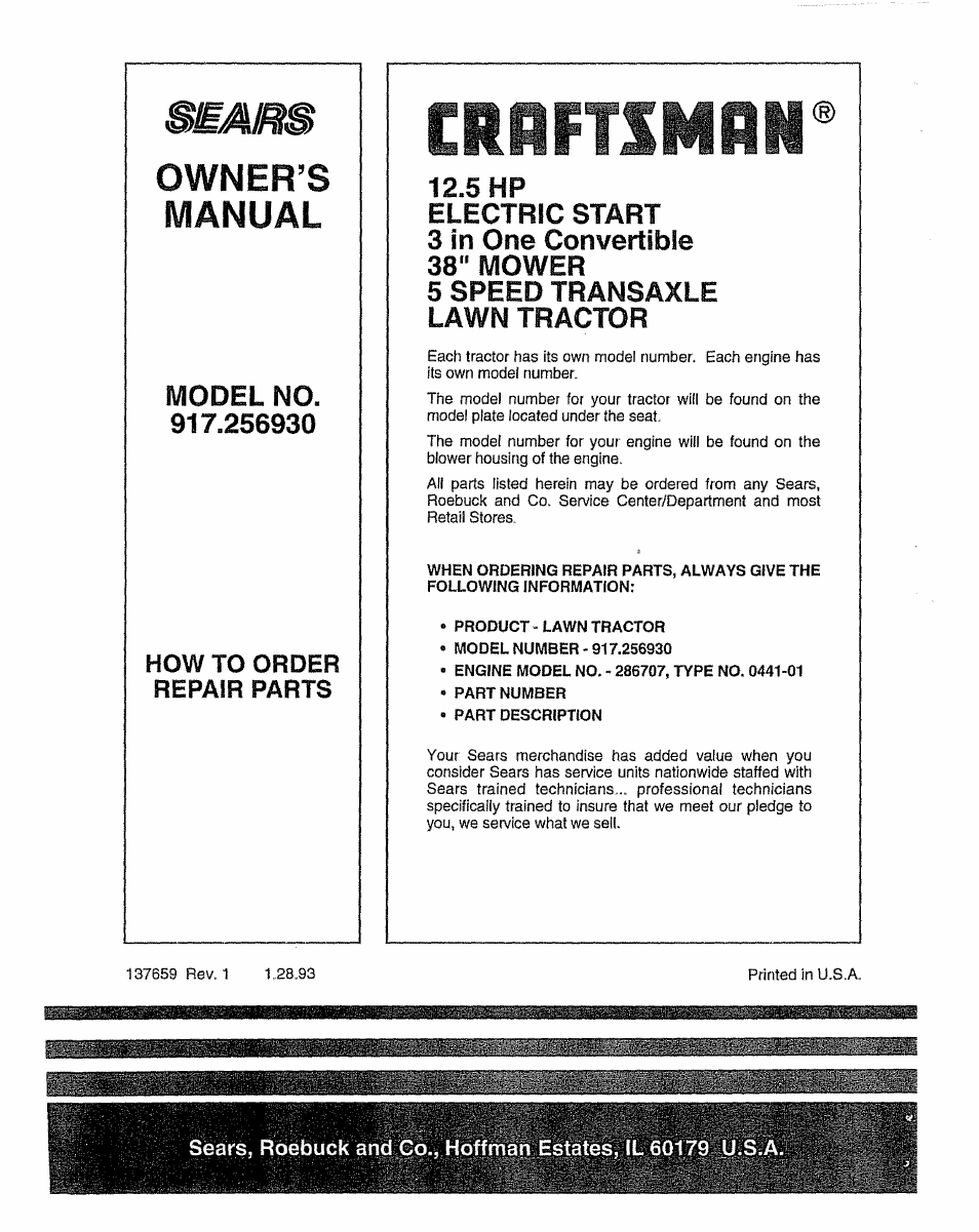 Crrftsmrn, Owner’s manual | Craftsman 917.256930 User Manual | Page 56 / 56
