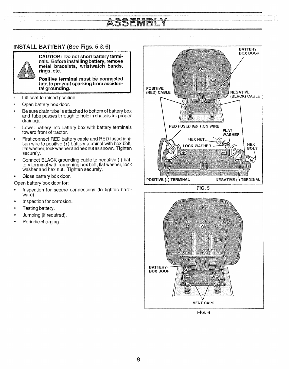Install battery {see figs. 5 & 6) | Craftsman 917.256930 User Manual | Page 9 / 56