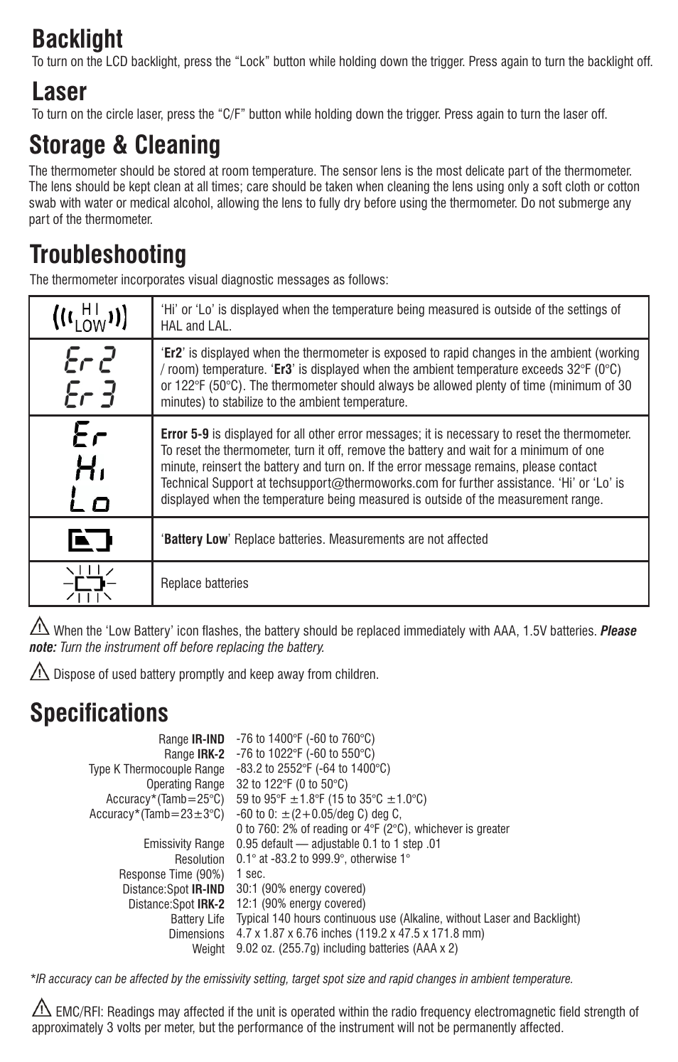 ThermoWorks IRK-2 INFRARED THERMOMETER Operating Instructions User Manual | Page 3 / 4