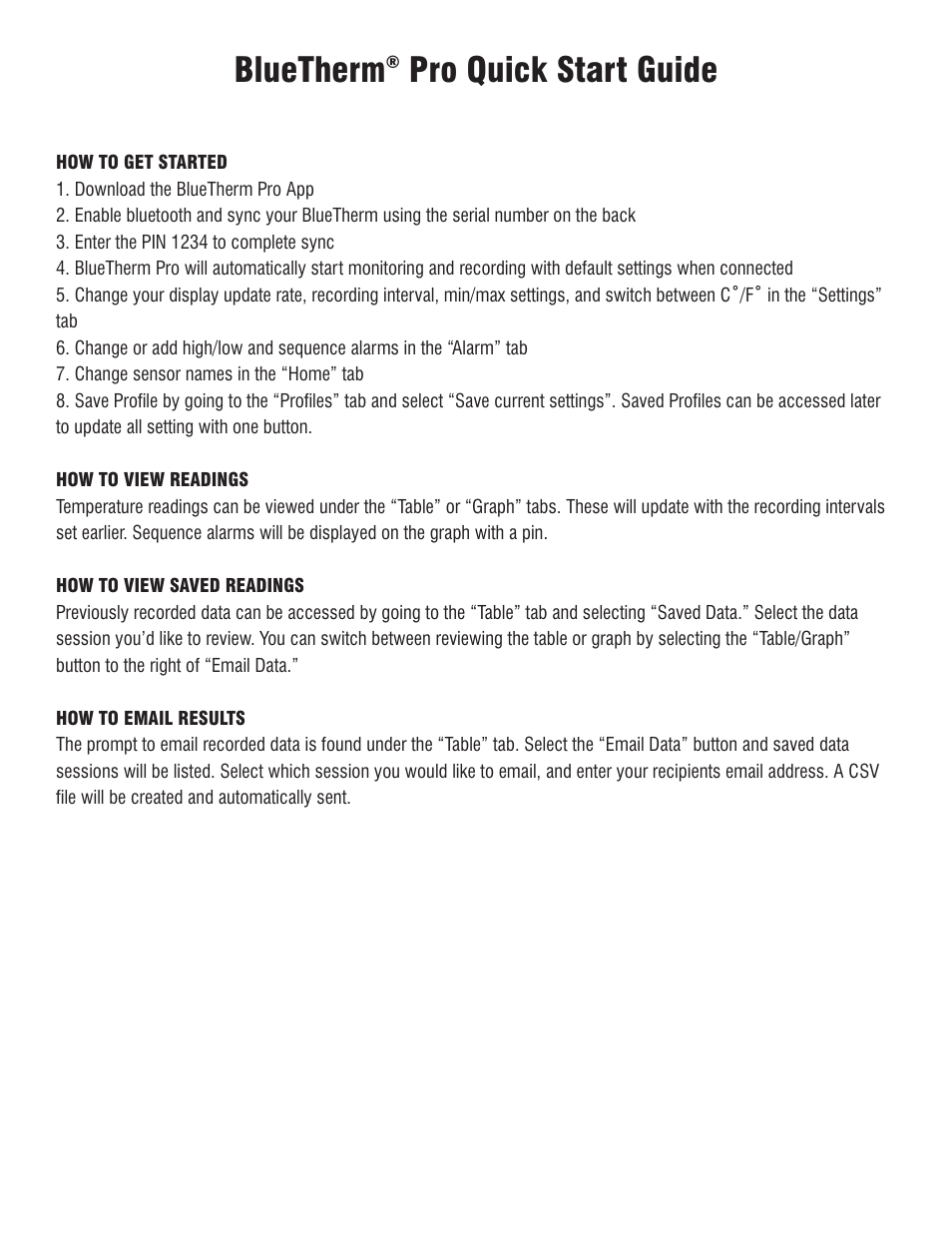 ThermoWorks 292-601 BLUETHERM DUO WITH BLUETHERM PRO FOR iOS Quick Start Guide User Manual | 1 page