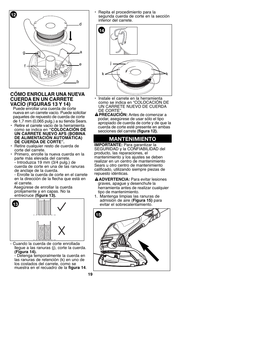 Mantenimiento | Craftsman C935.51850 User Manual | Page 19 / 32