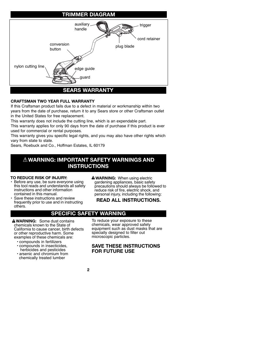 Craftsman C935.51850 User Manual | Page 2 / 32