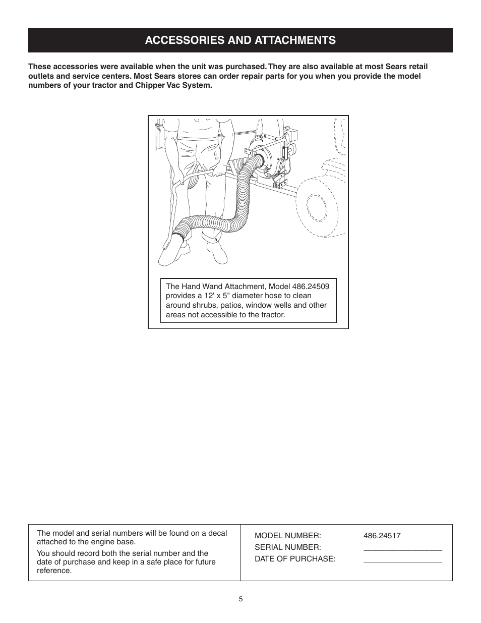 Accessories and attachments | Craftsman CHIP-N-VAC 486.24517 User Manual | Page 5 / 28