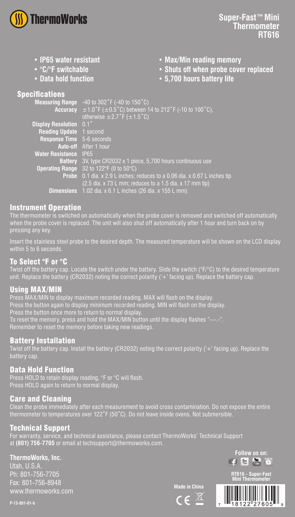ThermoWorks RT616 SUPER-FAST  MINI User Manual | 1 page
