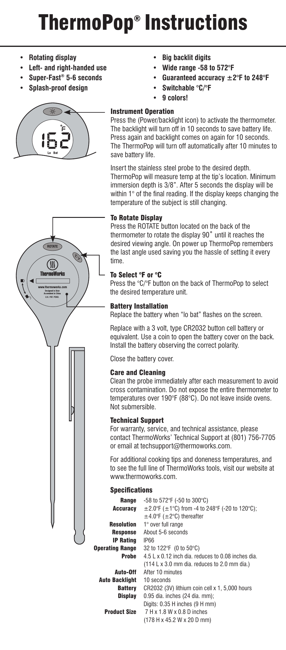 ThermoWorks TX-3100-XX THERMOPOP  User Manual | 2 pages