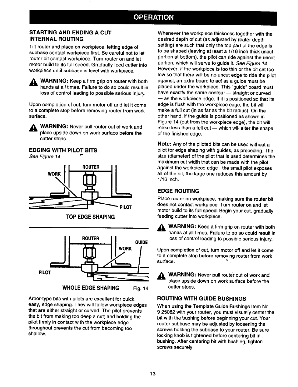 Operation | Craftsman 315.175130 User Manual | Page 13 / 18