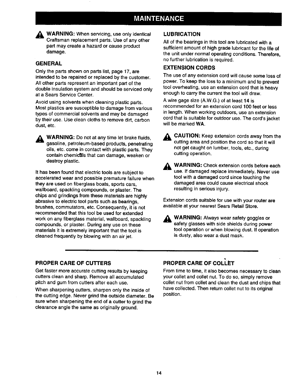 Maintenance | Craftsman 315.175130 User Manual | Page 14 / 18