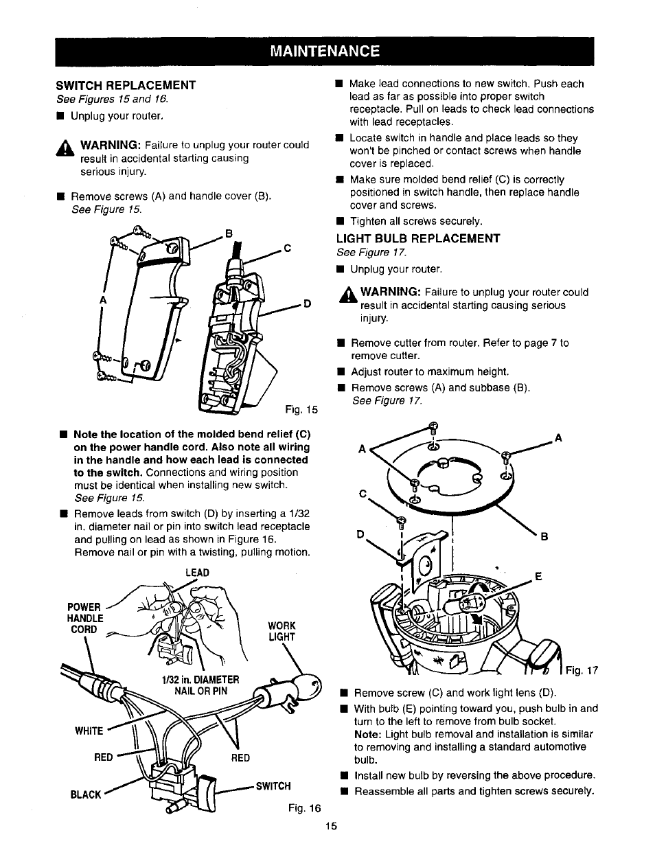 Maintenance | Craftsman 315.175130 User Manual | Page 15 / 18