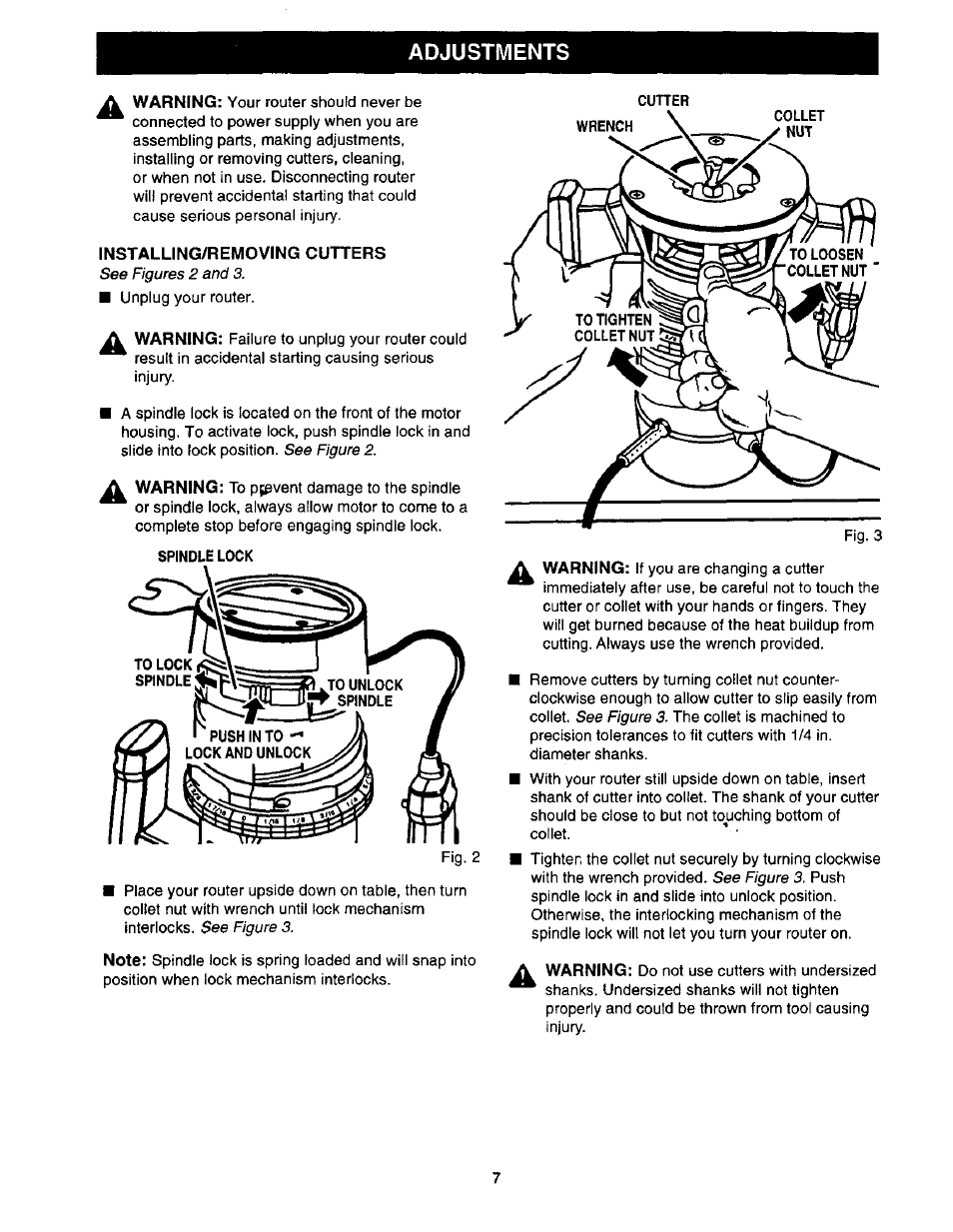 Adjustments | Craftsman 315.175130 User Manual | Page 7 / 18