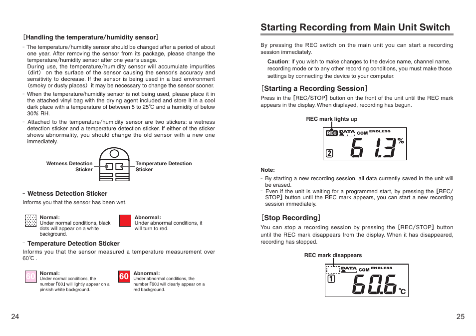 Starting recording from main unit switch | ThermoWorks TR-72-UI 2 CHANNEL LOGGERS WITH USB User Manual | Page 18 / 23