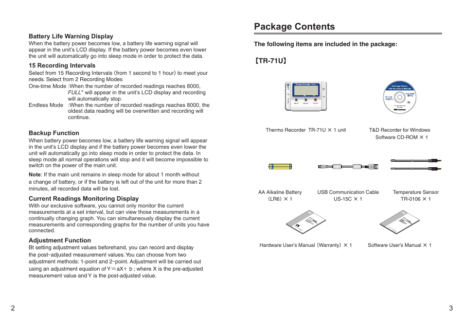 Package contents | ThermoWorks TR-72-UI 2 CHANNEL LOGGERS WITH USB User Manual | Page 7 / 23