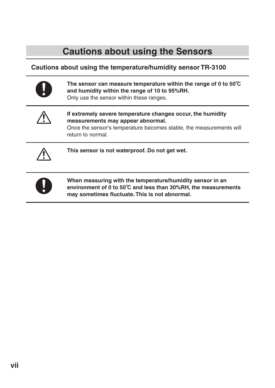 Cautions about using the sensors | ThermoWorks TR-73U 2 CHANNEL LOGGERS WITH USB User Manual | Page 8 / 36