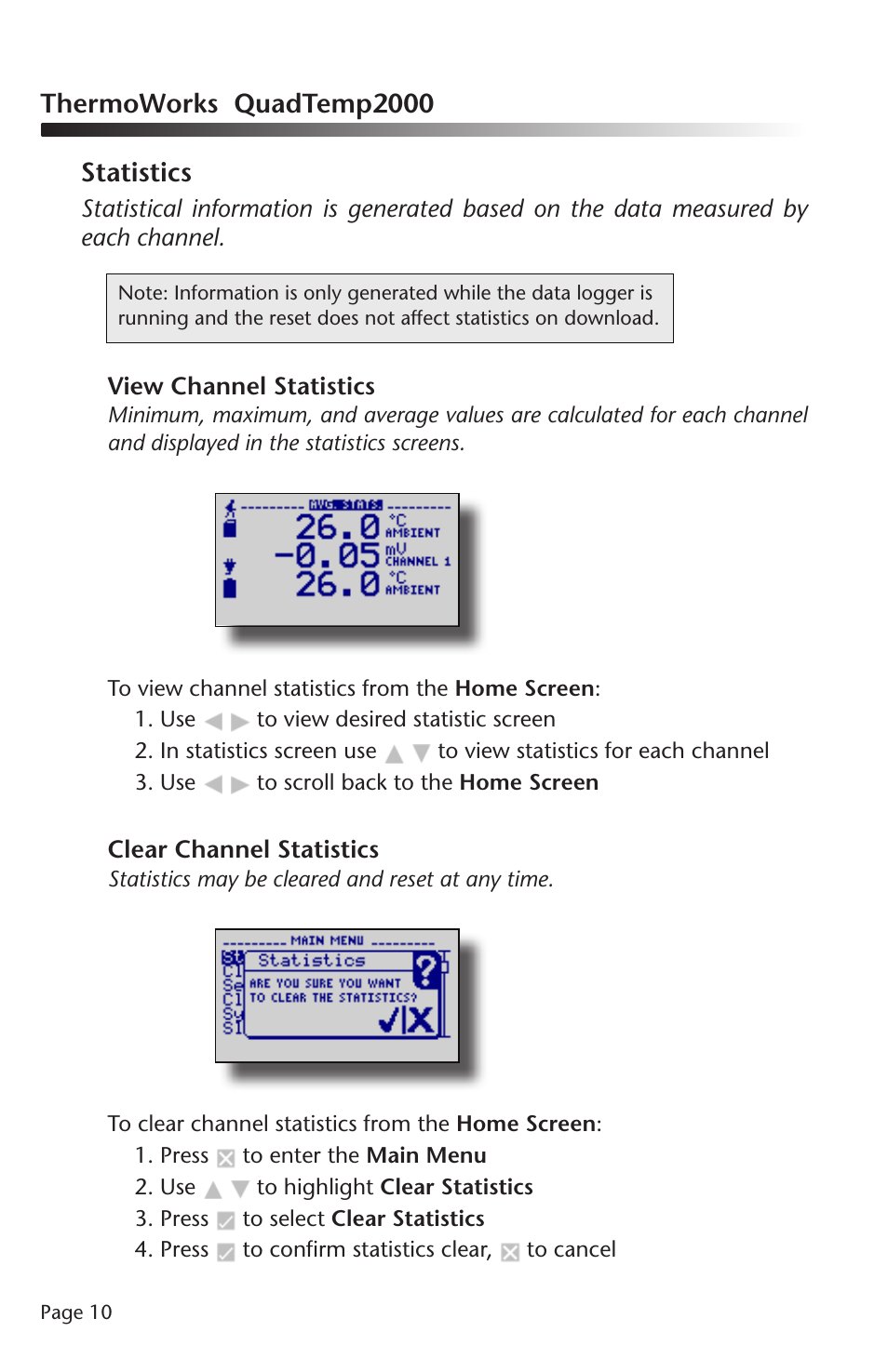 Thermoworks quadtemp2000 statistics | ThermoWorks QUADTEMP2000 TEMPERATURE DATA LOGGERS User Manual | Page 11 / 26