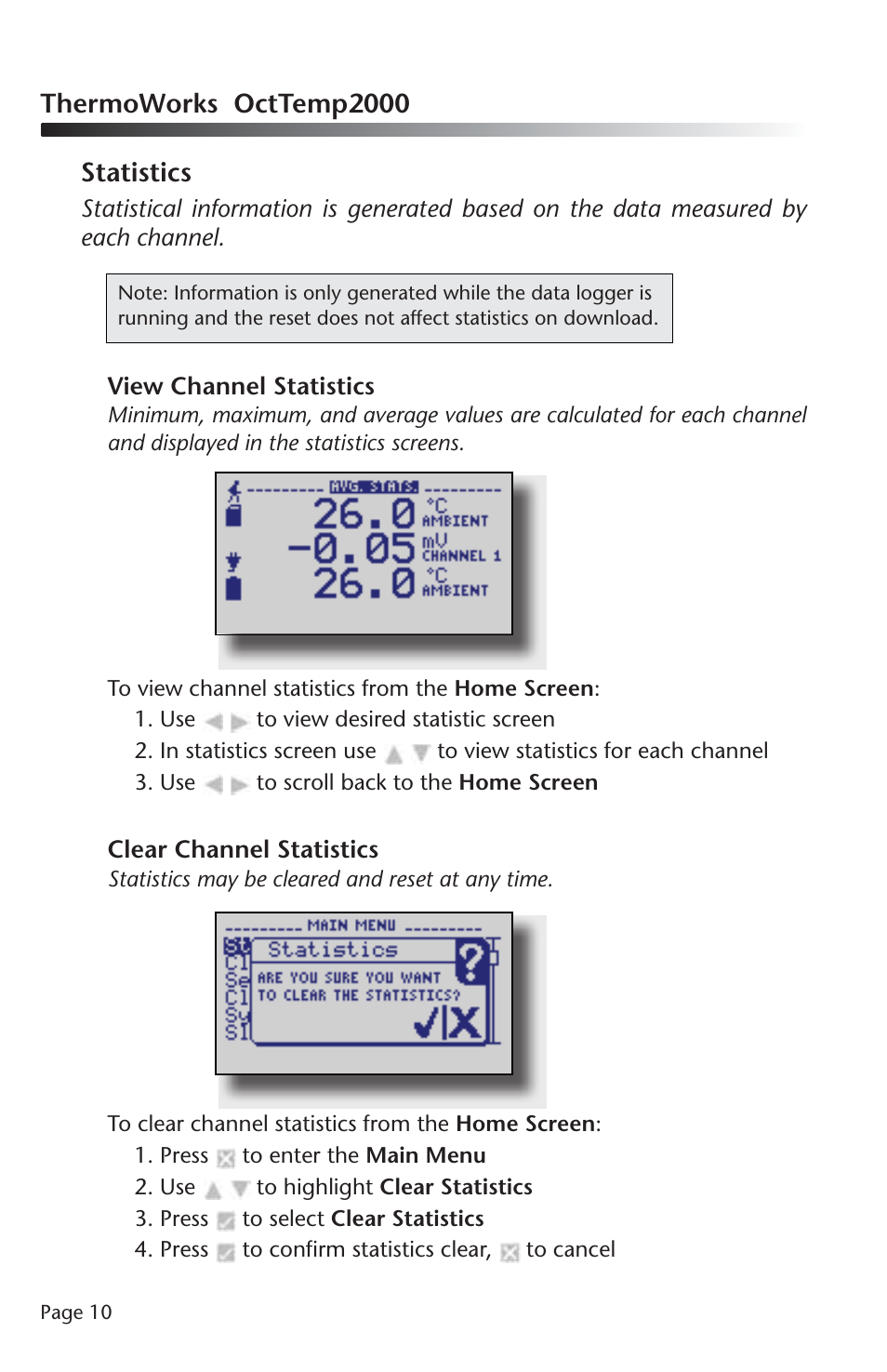 Thermoworks octtemp2000 statistics | ThermoWorks OCTTEMP2000 TEMPERATURE DATA LOGGERS User Manual | Page 11 / 25