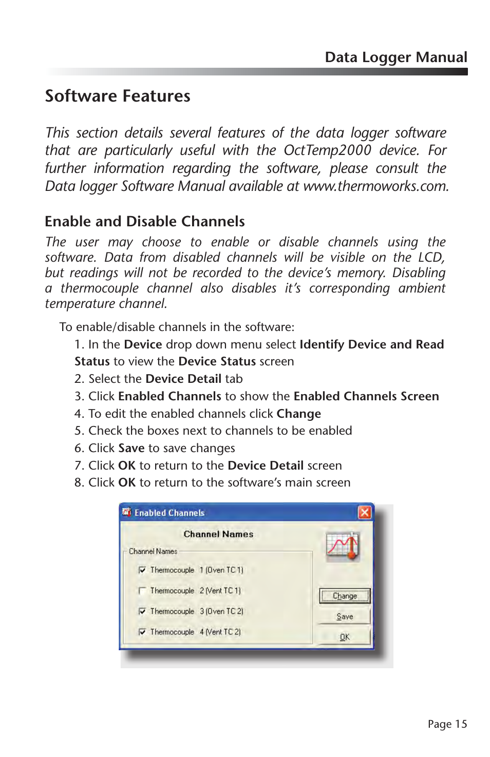 Software features | ThermoWorks OCTTEMP2000 TEMPERATURE DATA LOGGERS User Manual | Page 16 / 25
