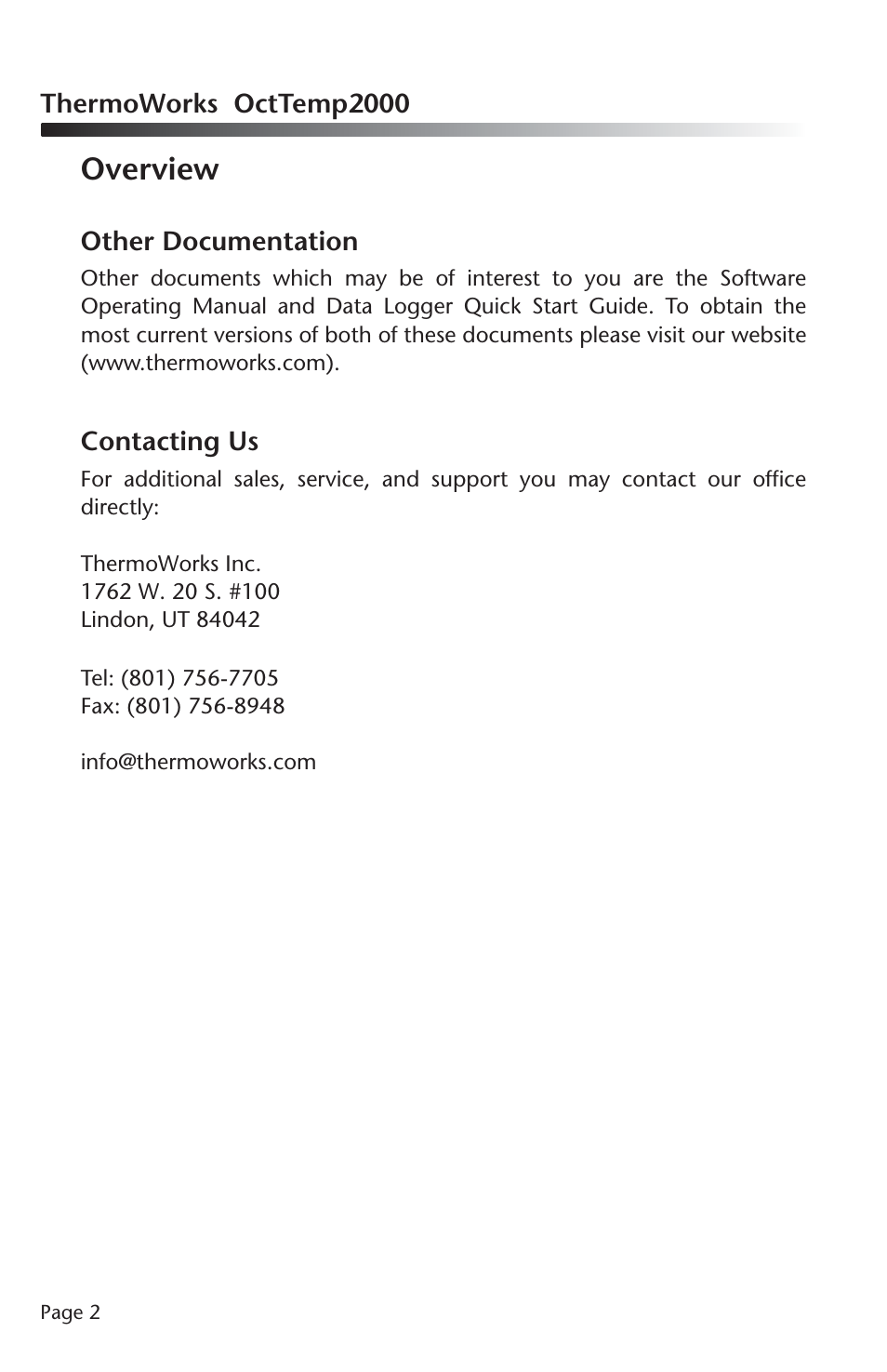 Overview | ThermoWorks OCTTEMP2000 TEMPERATURE DATA LOGGERS User Manual | Page 3 / 25