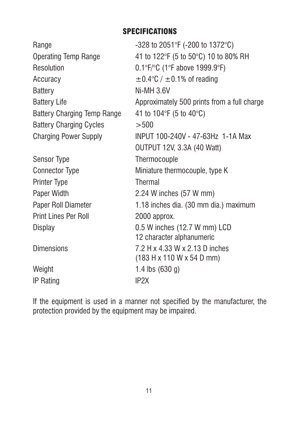 ThermoWorks 226-275 4-CHANNEL PRINTING TEMPERATURE RECORDER - PTR Quick Start Guide User Manual | Page 11 / 12