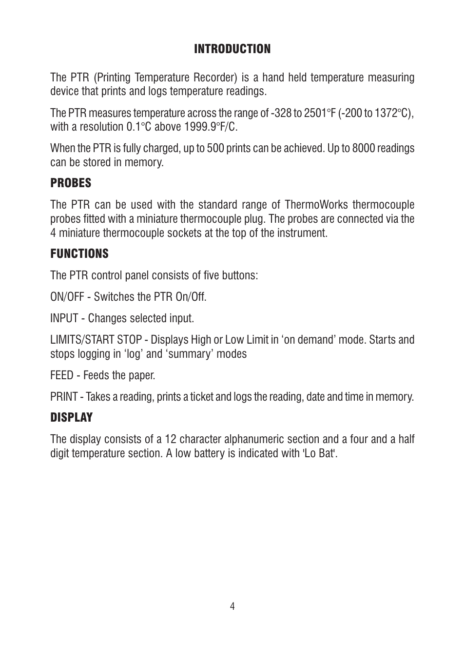 ThermoWorks 226-275 4-CHANNEL PRINTING TEMPERATURE RECORDER - PTR Quick Start Guide User Manual | Page 4 / 12