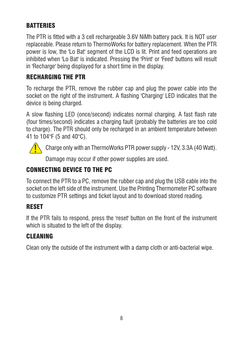 ThermoWorks 226-275 4-CHANNEL PRINTING TEMPERATURE RECORDER - PTR Quick Start Guide User Manual | Page 8 / 12